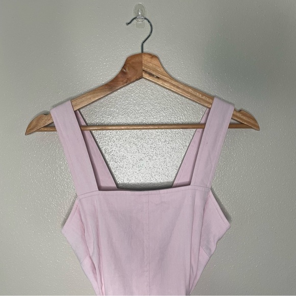 Vince | Linen-Blend Square Neck Midi in Blush Pink 2 - Picture 8 of 15